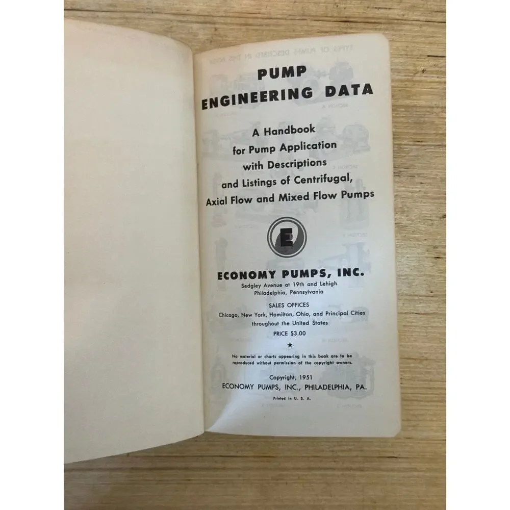 Pump Engineering Data 1952 Economy Pumps Inc Vintage Manual